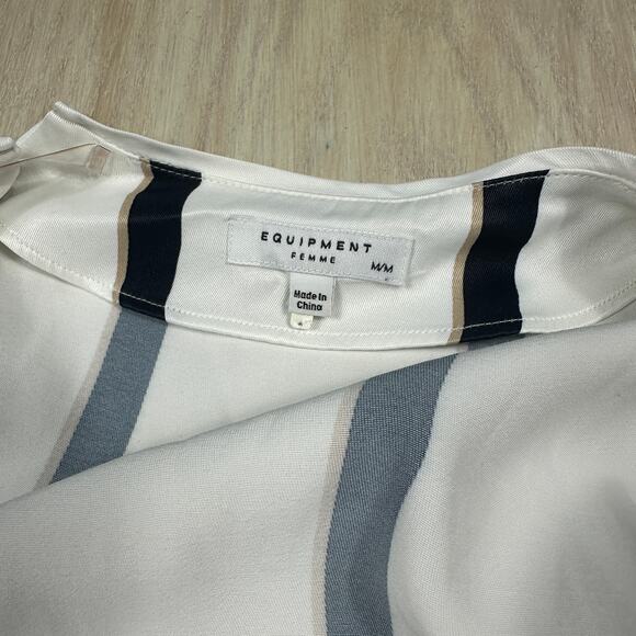 Equipment Striped Work Elegant Short Date Night Sleeve Wrap Midi Dress Medium - Picture 12 of 14